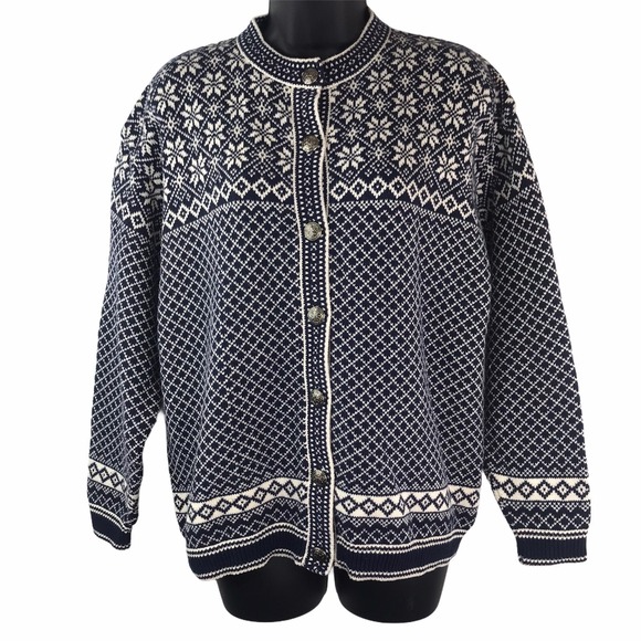 Chelsea Garsden Sweaters - CHELSEA GARDENS Sz Med Nordic Fair Isle‎ Blue Women's Cardigan Metal Buttons Vtg